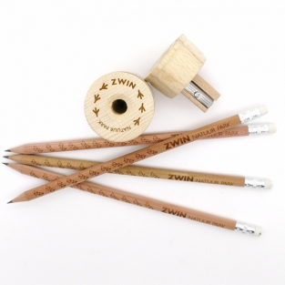 Wooden pencil sharpener with recycled card pot single cavity